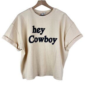 Chicka-d Cream Ribbed Crew Neck Hey Cowboy Boxy Top